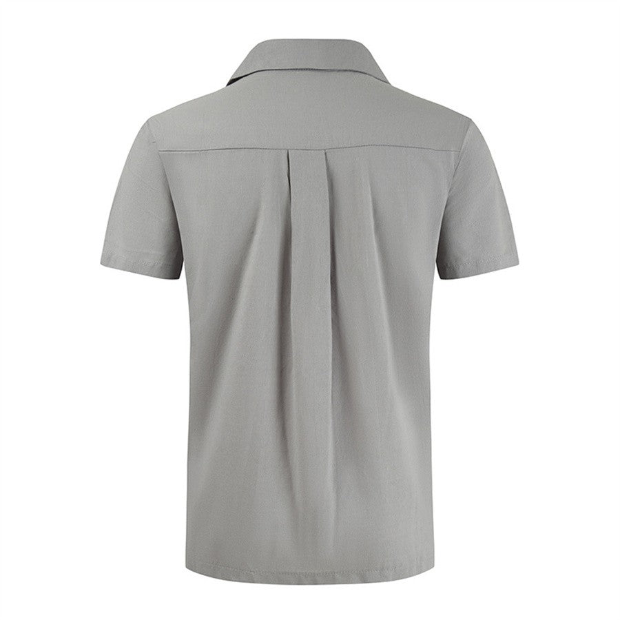 Cotton Linen Men's Guayabera Shirt 2026 New Fashion Short Sleeve Shirts for Men Mexican Cuban Beach Shirt Solid Color Tees