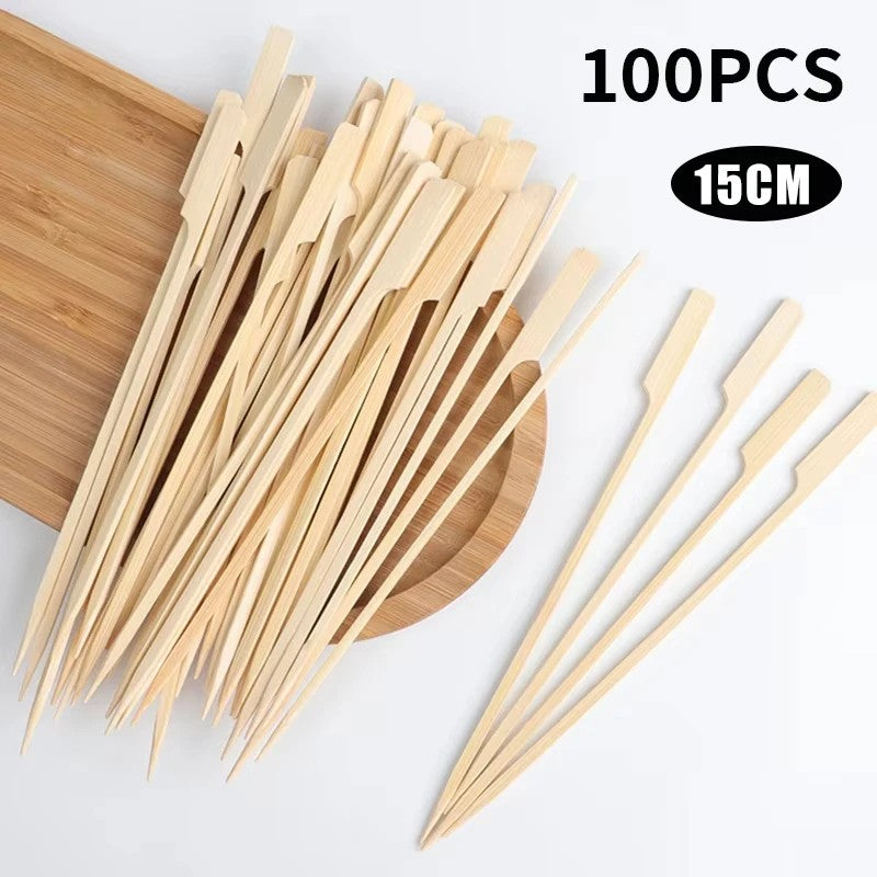 100 Varas de Bambu Descartáveis Espetos Naturais de Bambu para Churrasco Espetinhos para Churrasco, Frutas, Coquetel, Acampamento, Ferramentas de Churrasco em Festa