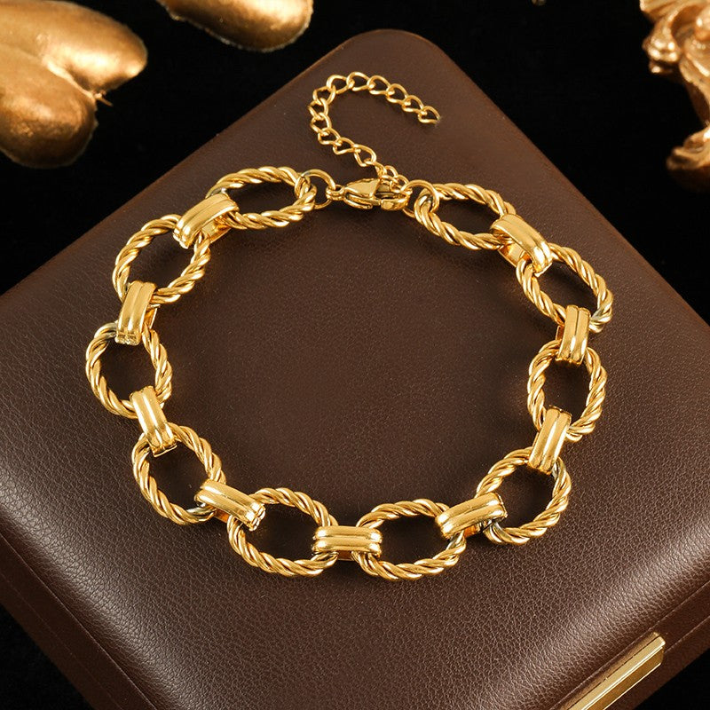 GANEMLY Conjunto de colar e pulseira de corrente de metal de aço inoxidável 316L para mulheres, gargantilhas de estilo punk, joias à prova d'água, presente feminino
