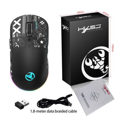 Mouse Bluetooth Sem Fio T90 RGB (BT1/BT2+ USB) 2.4GHz Recarregável Silencioso com Adaptador Tipo C
