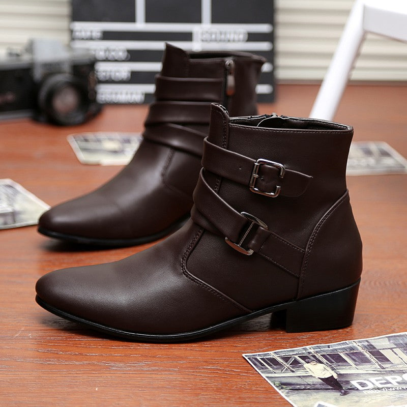 Hot Sale Luxury Chelsea Boots Men Pointed -toe Mens White Boots Black British Style High-heel Men Dress Boots Design Ankle Boot