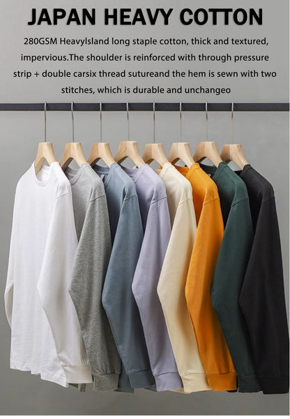 Dukeen 280g Heavyweight Long-Sleeved T-Shirt for Men 100% Cotton Shirts Oversized Solid Color Tops Plain Tees Men's Clothing