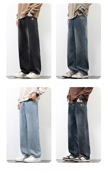 Calça Jeans Masculina Reta Vintage de Primavera Outono Calça Casual de Alta Qualidade Masculina Coreana Moderna Folgada de Perna Larga