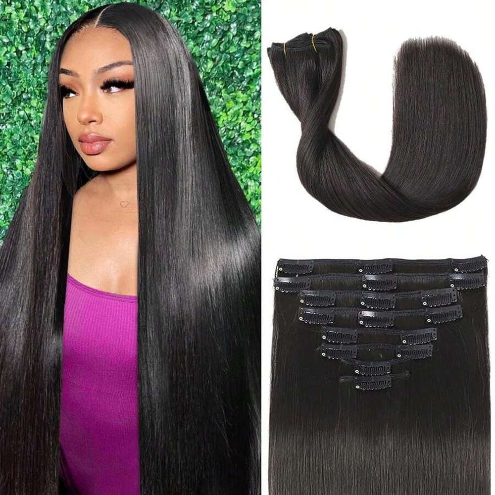 Extensões de Cabelo Clip-in de 24 Polegadas 250% Densidade Cabelo Humano Remy Preto Para Mulheres Invisível Liso Natural Sem Costura 8 Peças 100g