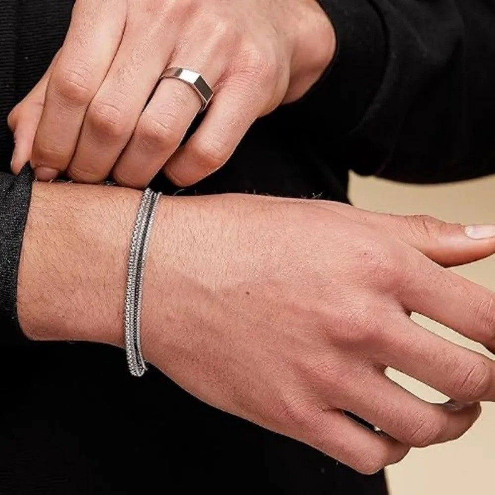 4pcs Men's Chain Bracelets,Stainless Steel Adjustable Box Chain Wristband,Stylish European Male Jewelry Gifts