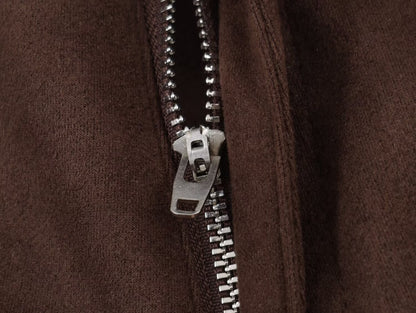 Die-Cut Hem Faux Suede Wide Leg Pants For Women Vintage Brown High Waist With Pockets Casual Loose Trousers