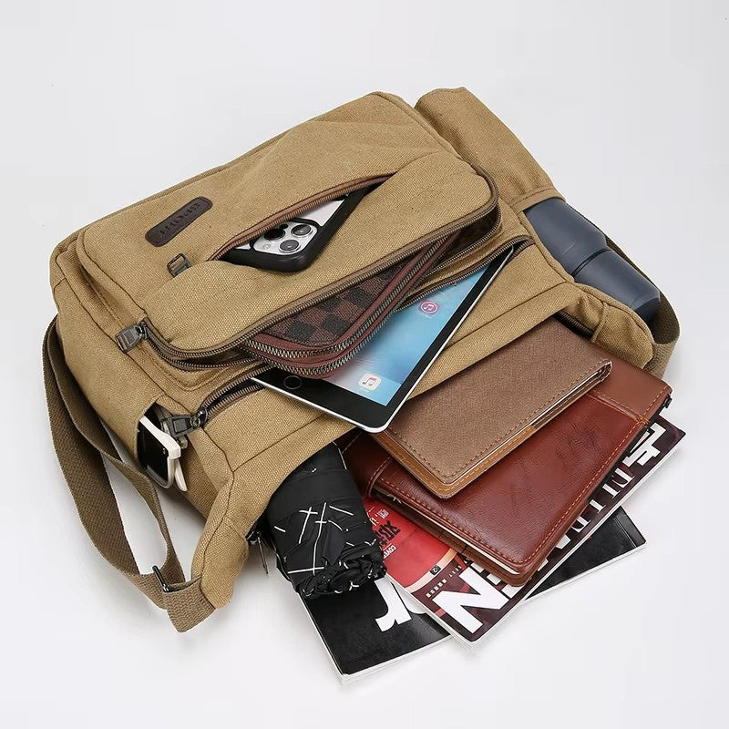 Men's Canvas Messenger Bag Single Shoulder High Quality Crossbody Bag Messenger Bag Commuter Travel Daily Use With Compartment