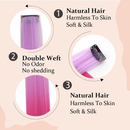 10 Pcs Clip in Hair Extensions Synthetic Colored Hair Extensions 18 Inch Party Highlights Long Straight Hairpieces for Women