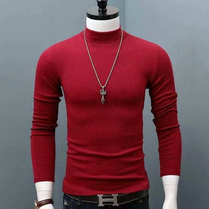 Hot Winter Warm Men Mock Neck Basic Plain T-shirt Blouse Pullover Long Sleeve Top Male Outwear Slim Fit Stretch Fashion Sweater