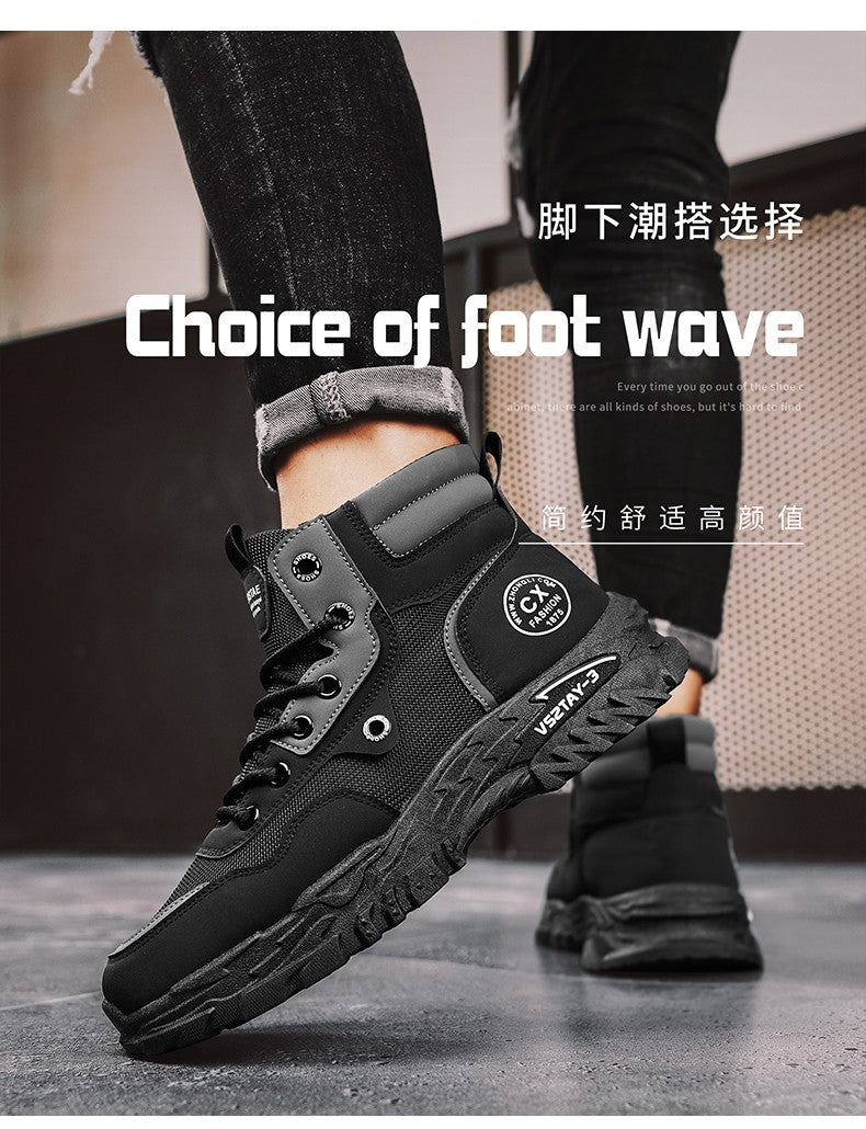 Botas de trabalho masculinas de inverno com cadarço, sapatos masculinos quentes de segurança, plataforma, tamanho 44, promoção, designer, antiderrapante, moda