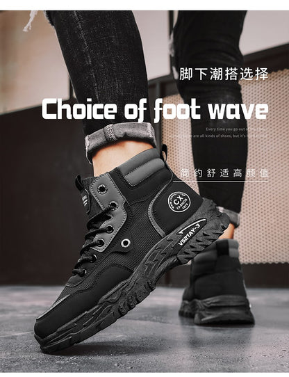 Botas de trabalho masculinas de inverno com cadarço, sapatos masculinos quentes de segurança, plataforma, tamanho 44, promoção, designer, antiderrapante, moda