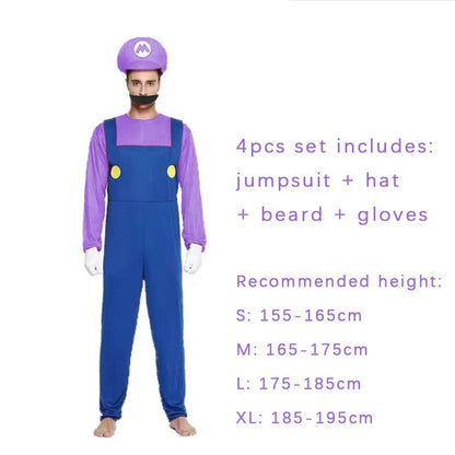 Luigi Super Brother Maris Game Cosplay Costume Funny Super Bros Adult Jumpsuit Anime Men's Halloween Dress