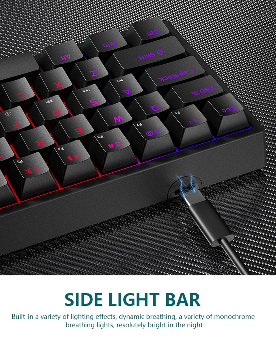 Teclado Mecânico Gamer Mini K620 61 Teclas RGB Hotswap Tipo-C com Fio Keycaps PBT Teclado Ergonômico 60%