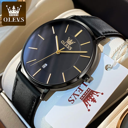 OLEVS 5869 Watch Man Casual Fashion Original Quartz Watch Waterproof Luminous Leather Strap Watches For Men Thin Watch Dial