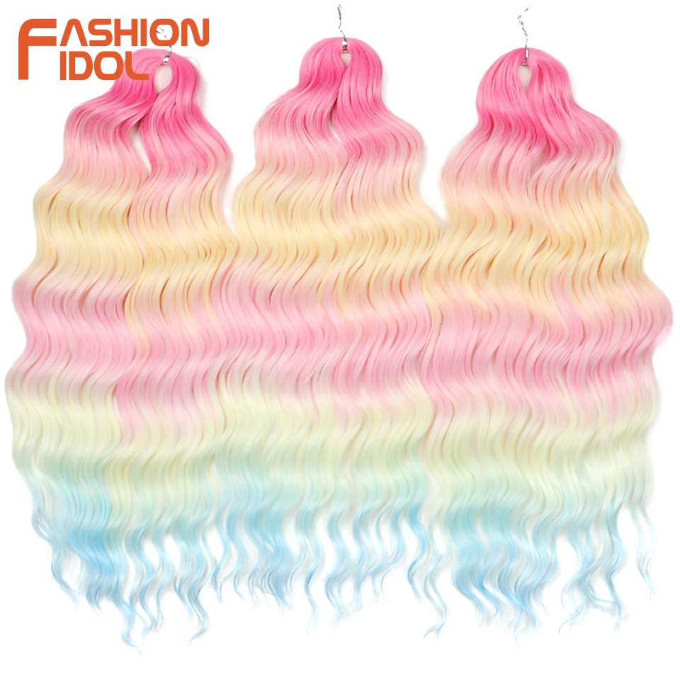 FASHION IDOL Cabelo de Crochê Torção Laranja Extensões de Cabelo Trançado de Onda Profunda Sintética Cabelo Onda de Água 24 Polegadas Fibra Resistente ao Calor