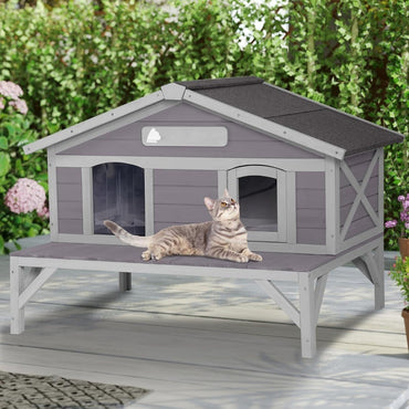 Abrigo de Madeira à Prova de Intempéries para Gatos, Grande Casinha Externa para Animais Selvagens e de Rua para Proteção no Inverno