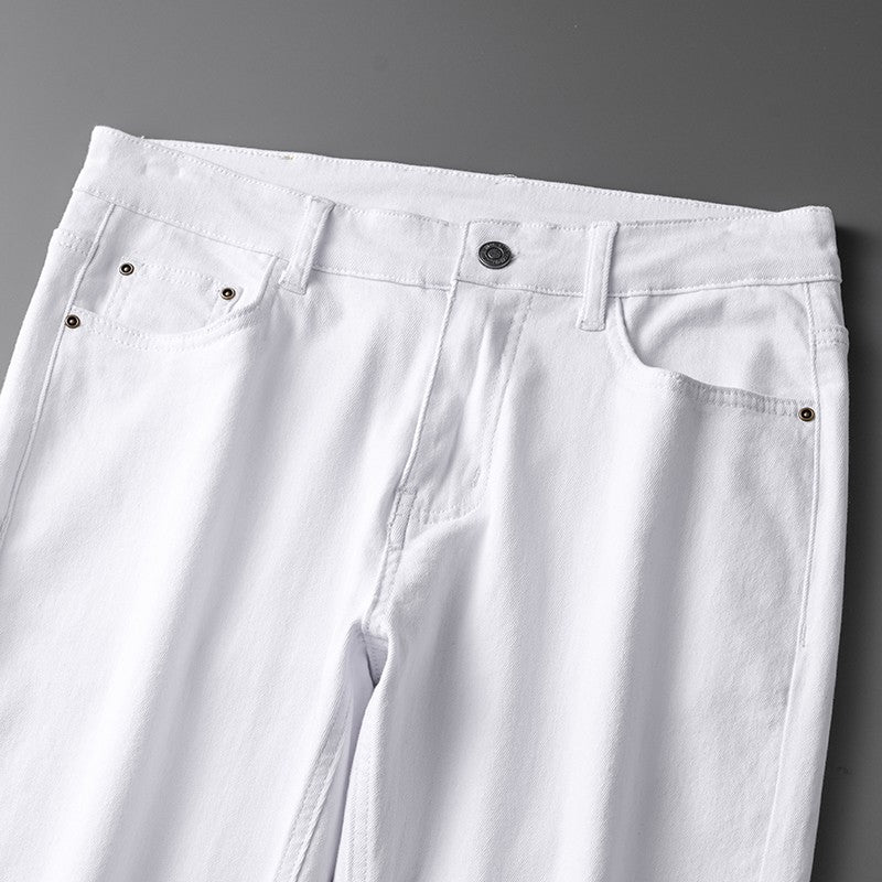 Cotton White Jeans Men's Elastic Soft Comfortable Business Casual Trousers Fashion Korean Fit Straight Spring Autumn Denim Pants