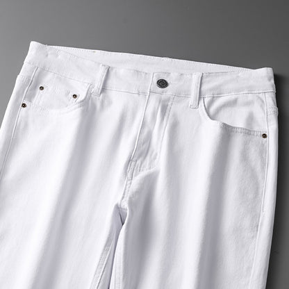 Cotton White Jeans Men's Elastic Soft Comfortable Business Casual Trousers Fashion Korean Fit Straight Spring Autumn Denim Pants