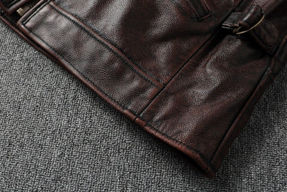 2025 New 1930s-Style Heavy Wash Leather Jacket for Men - Stone-Aged Vintage Distressed Full-Grain Cowhide Biker Coat