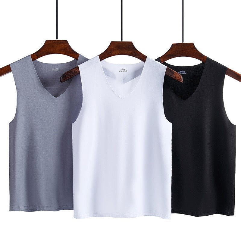 Summer Men's Non-Marking Ice Silk Undershirt Men's Slim Sports Fitness Cross-Body Bottoming Sleeveless Breathable Comfortable