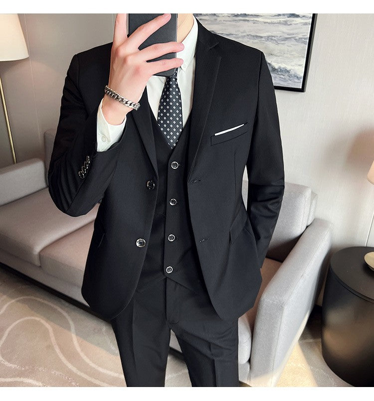 Men's High-Quality 3-Piece Business Casual Wedding Suit Vest Trousers Set Handsome Fashion Banquet Clothing S-6XL