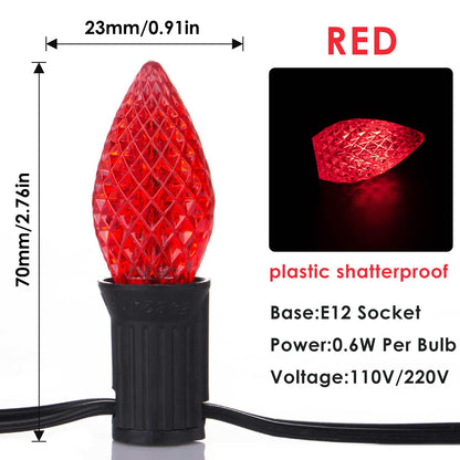 50FT C7 Shatterproof String Lights RGB Dimmable Faceted Strawberry Led Bulbs Connectable Outdoor Fairy Light Party Holiday Decor