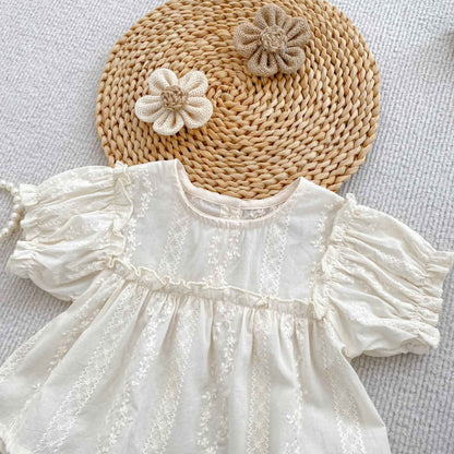 Girls Summer Fashion Set Children's Embroidered Grid Puff Sleeve Top+Shorts Two Piece Cute Baby Girls Clothes Set Baby Clothes
