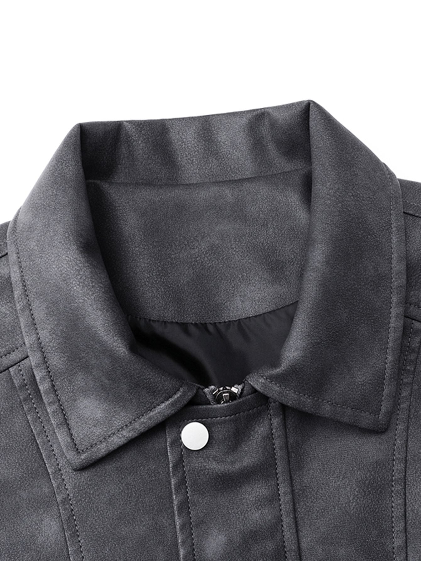 Plus Size Men's Casual Loose Fit Turndown Collar Motorcycle PU Leather Jacket, Suitable For Autumn, Zipper Front