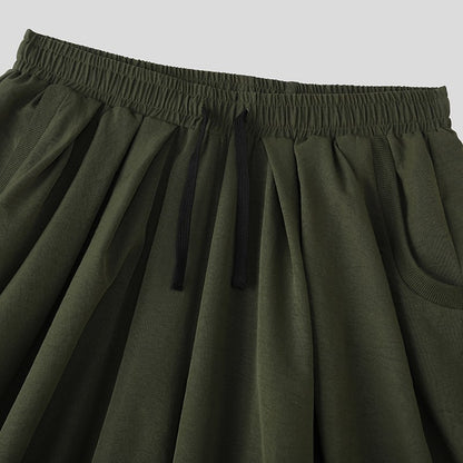 INCERUN Men Pants Solid Color Drawstring Joggers Casual Male Harem Pants Streetwear Loose Fashion Leisure Trousers Men S-5XL