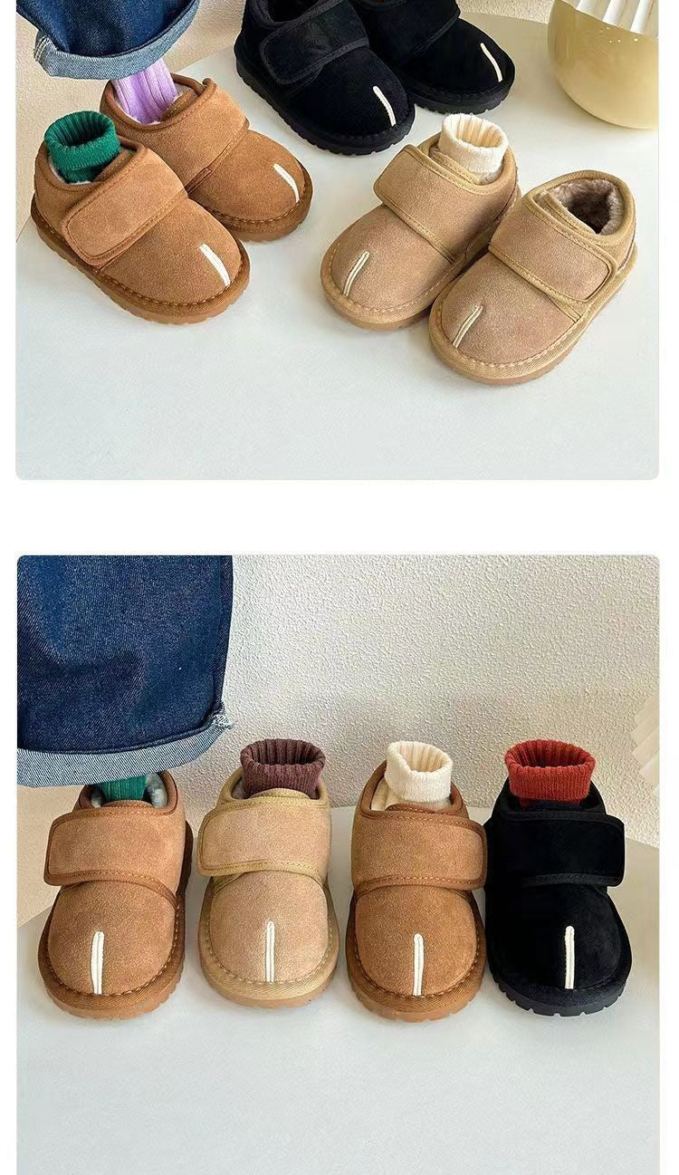 Children's Winter Snow Boots New 2025 Faux Suede Warm Plush Cotton Shoes Boys Fashion Anti-slip Rubber Sole Girls Ankle Boots
