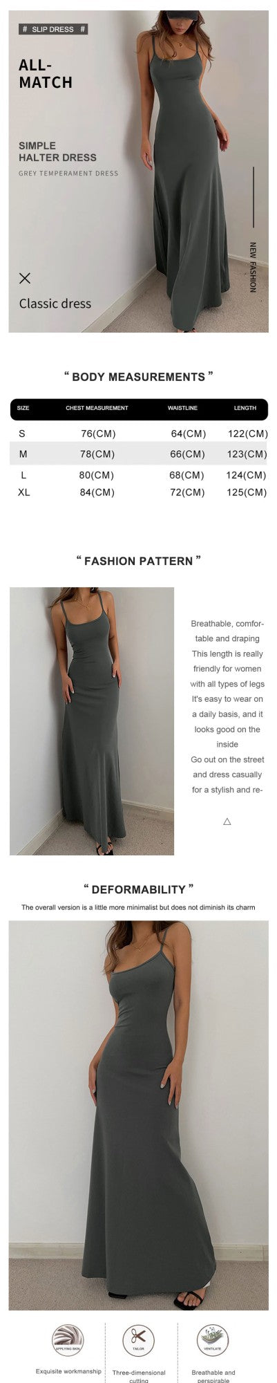2025 Summer Women's New Fashion Simple Temperament Suspender Long Backless Slim