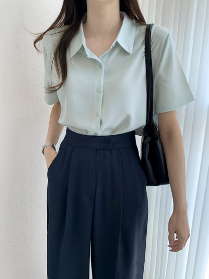 New French High-end Chiffon Simple Dressing Short-sleeved Shirt Top for Women