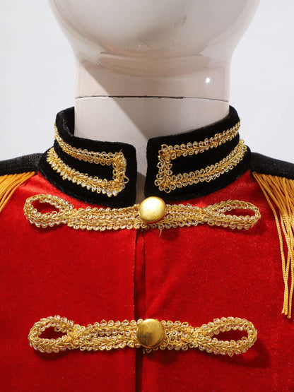 Boys Girls Drum Major Team Uniform Nutcrackers Costume Set Marching Band Tassel Jacket Coat Hat Outfits for Drummer Performance