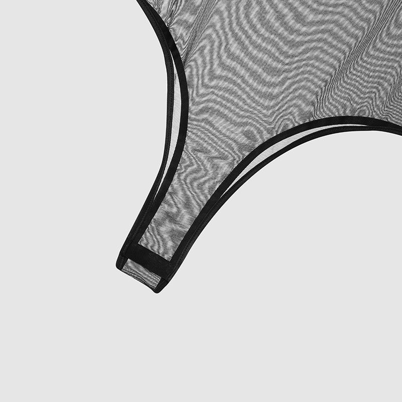 Men Bodysuits Mesh Patchwork O-neck Long Sleeve Sexy Rompers Male T Shirts Fitness Transparent 2023 Fashion Bodysuit INCERUN