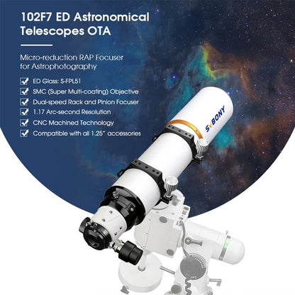 Telescópio Refrator Svbony SV503 102ED OTA com Espelho Diagonal SV223 de 2 polegadas e 90 graus para Astrofotografia de Céu Profundo