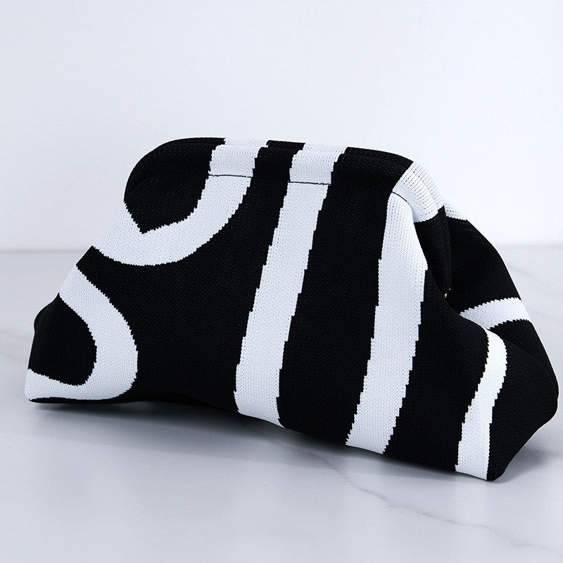 Summer Woven Crochet Purses for Women Beach Clutch Striped Beach Dumpling Hobo Casual Colorblock Bag Ladies Ruched CloudS Purse