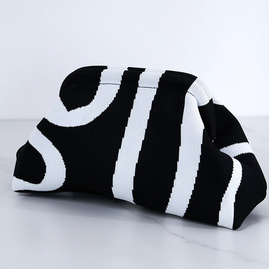 Summer Woven Crochet Purses for Women Beach Clutch Striped Beach Dumpling Hobo Casual Colorblock Bag Ladies Ruched CloudS Purse