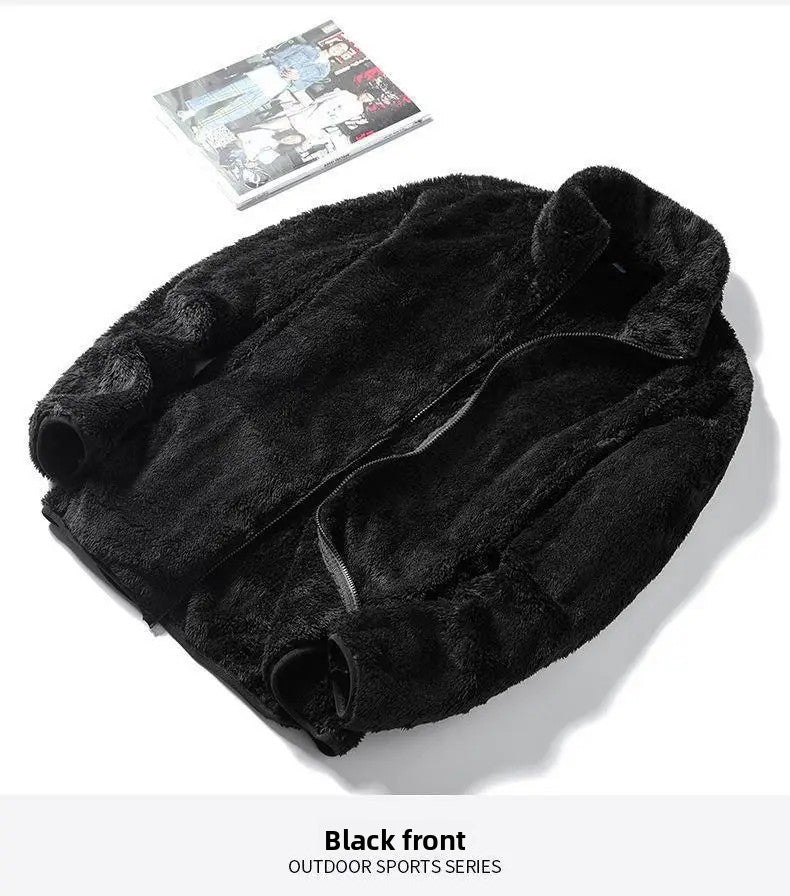 Thickened Fleece Jacket Women's Outdoor Spring Autumn Winter Double-Sided Sweatshirt Open Cardigan Polyester Fiber Stand Collar