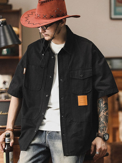 2025 Summer Men's Multi-pocket Oversized Short Sleeve Shirts High Street Fashion Cargo T-shirt New American Casual Y2K Shirt