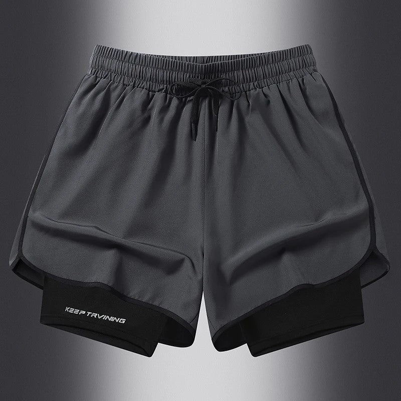 Men's two-piece sports shorts quick drying running fitness gym sports basketball shorts with lining