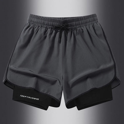 Men's two-piece sports shorts quick drying running fitness gym sports basketball shorts with lining