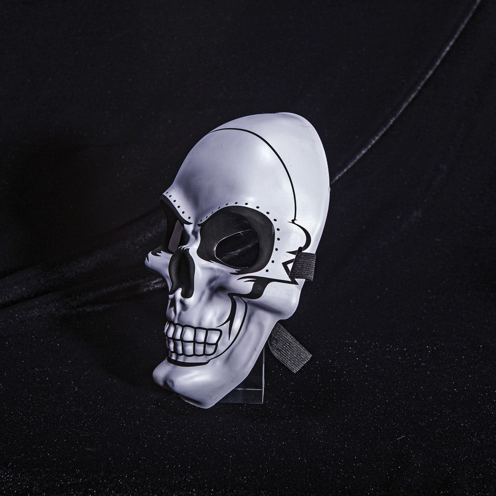 New White Ghost Head Skull Mask Halloween Horror Gold and Silver Mask Horror Smiley Cold Light Sticker Line Mask