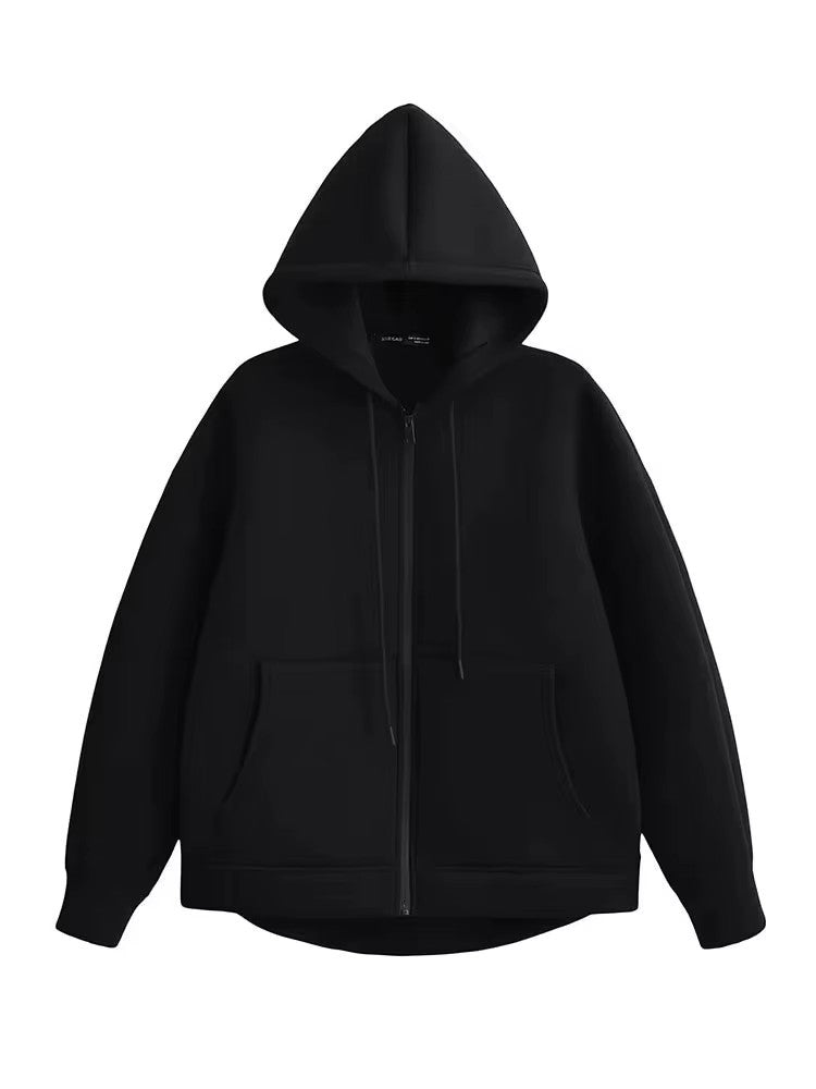 HH Autumn Winter Women's Zipper Hoodie Coat High Street Double Pockets Oversize Jakcet Loose Sweatshirts Outerwear Top