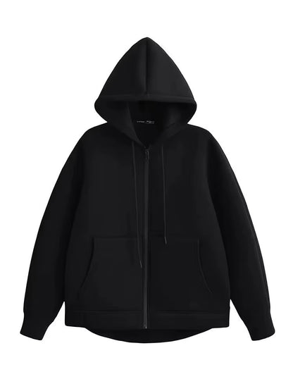HH Autumn Winter Women's Zipper Hoodie Coat High Street Double Pockets Oversize Jakcet Loose Sweatshirts Outerwear Top