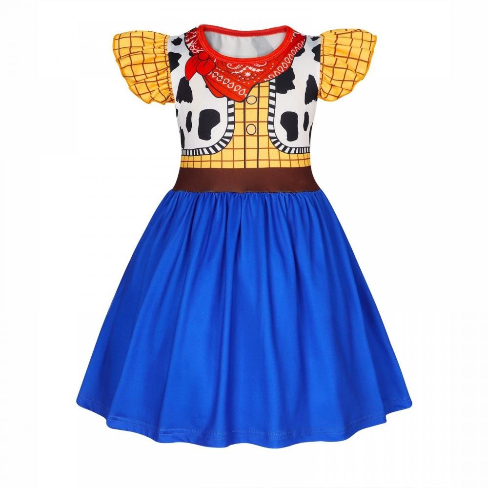 New Western-Style Dress Cartoon Movie Cosplay Dress Milk Silk 3D Digital Print Ruffled Puff Sleeves Summer Halloween Party Set