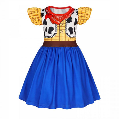 New Western-Style Dress Cartoon Movie Cosplay Dress Milk Silk 3D Digital Print Ruffled Puff Sleeves Summer Halloween Party Set
