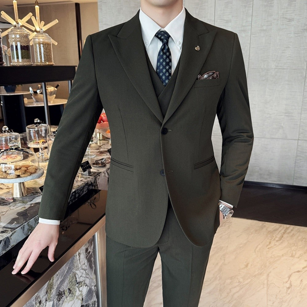 Slim-fit Three-Piece Suit Korean Style Two-Button Formal Wedding Tuxedo Business Suit Beautiful Groomsmen Best Man Suit