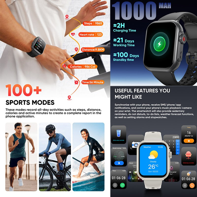2025 Novo Relógio Inteligente Esportivo da Moda Masculino Feminino Tela Sensível ao Toque Total AMOLED HD de 1,85 Polegadas IP68 À Prova D'Água Smartwatches com Chamada Bluetooth
