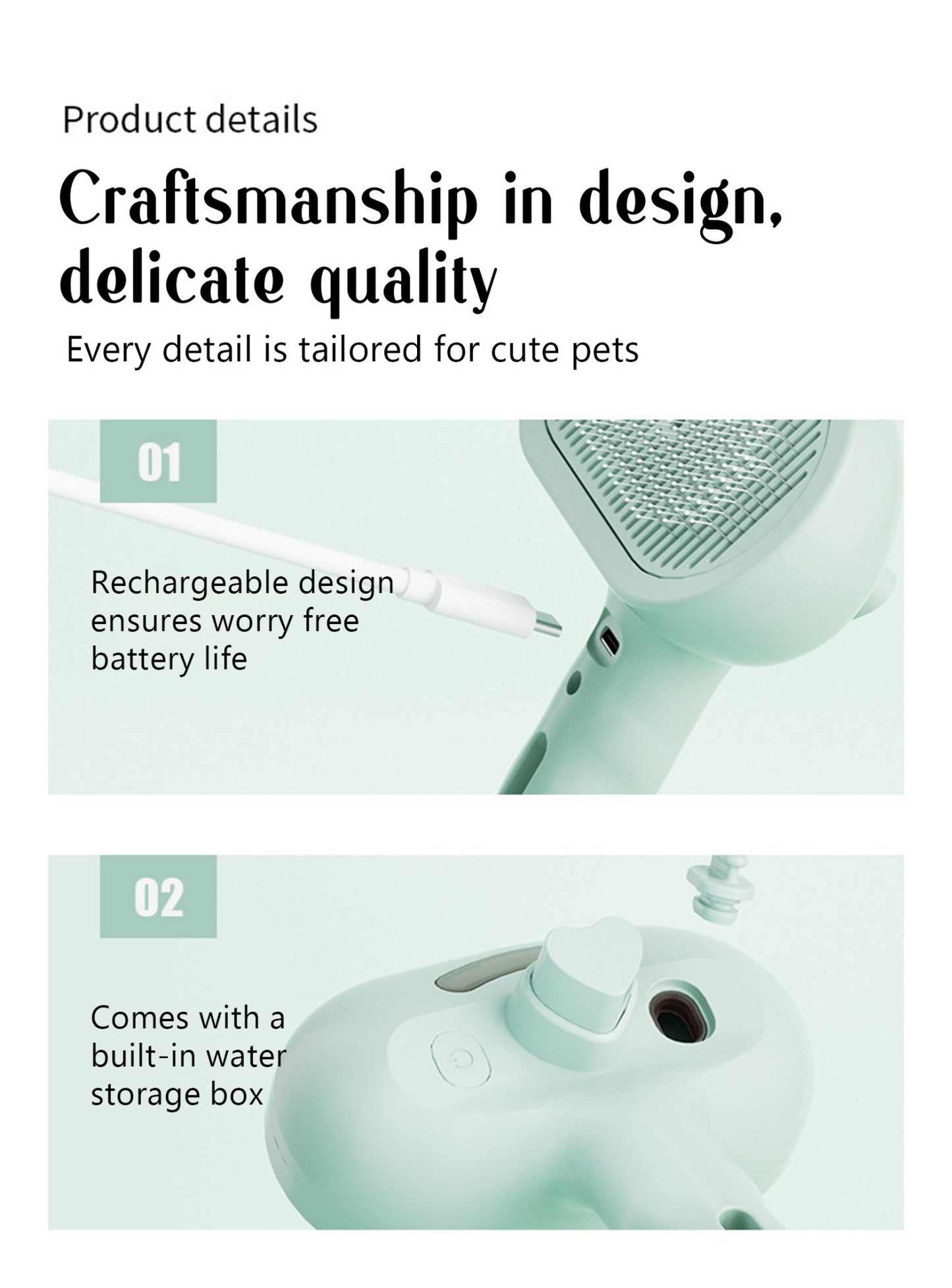Pente a vapor para cães, escova de massagem para animais de estimação, carregamento USB, cabeça redonda segura, dentes macios, pente universal para remoção de pelos para cães e gatos
