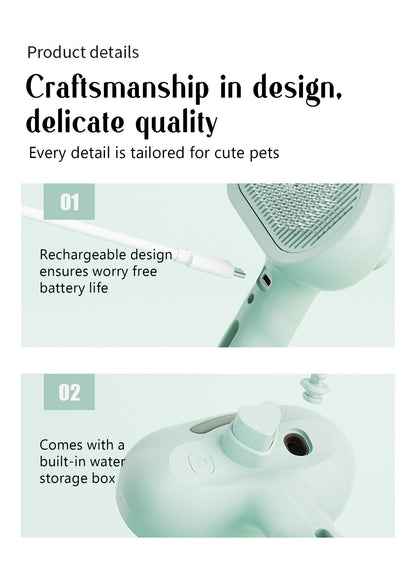 Pente a vapor para cães, escova de massagem para animais de estimação, carregamento USB, cabeça redonda segura, dentes macios, pente universal para remoção de pelos para cães e gatos